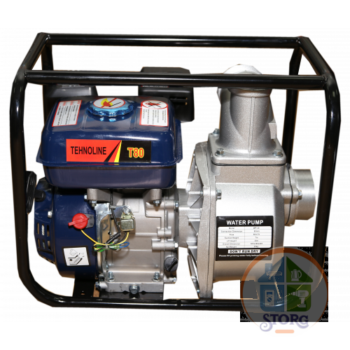 Мотопомпа бензиновая Tehnoline T80, 7.0 л.с, 60 куб.м/ч, в.п.30 м, мет распредв