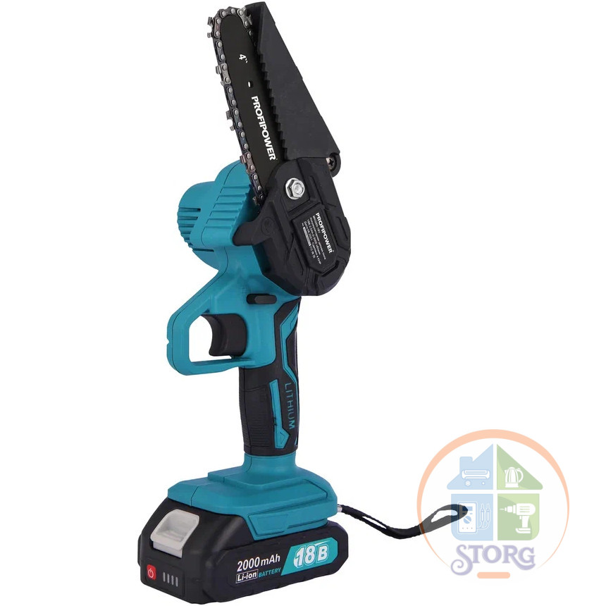 Пила цепная аккумуляторная E0096 18MKGSD-18V Li-ion 2х2.0 Ач, шина 13 см, 28 звеньев
