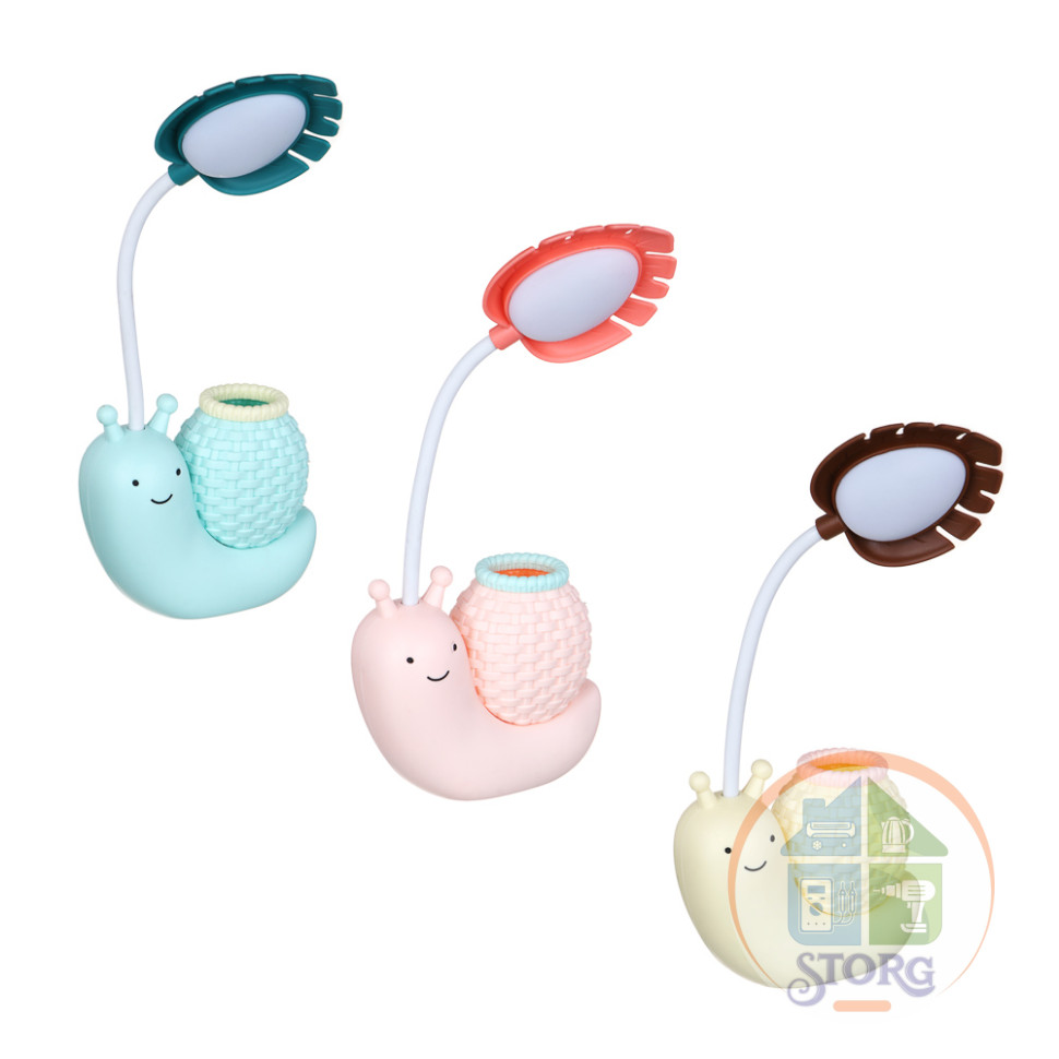 Светильник настолный LED 2 в 1 в форме улитки, подст. для ручек, 11х5х29 см, USB, 3 дизайна