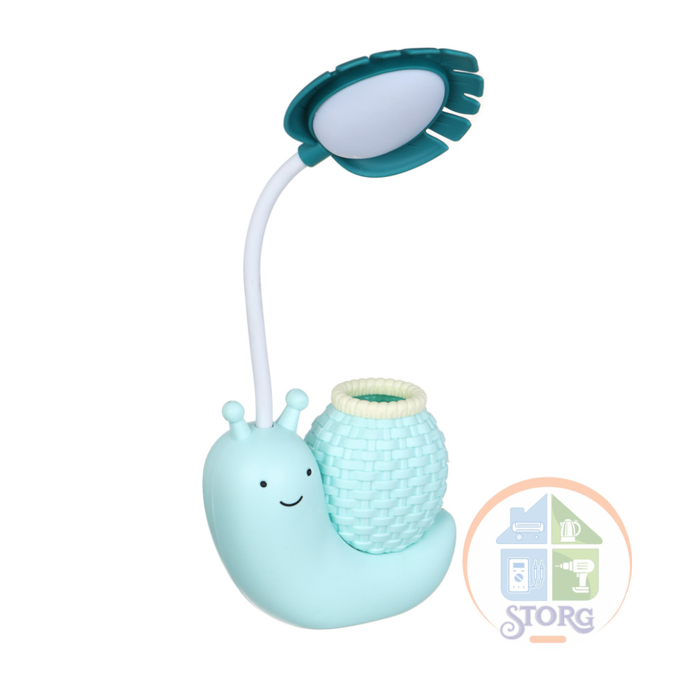 Светильник настолный LED 2 в 1 в форме улитки, подст. для ручек, 11х5х29 см, USB, 3 дизайна