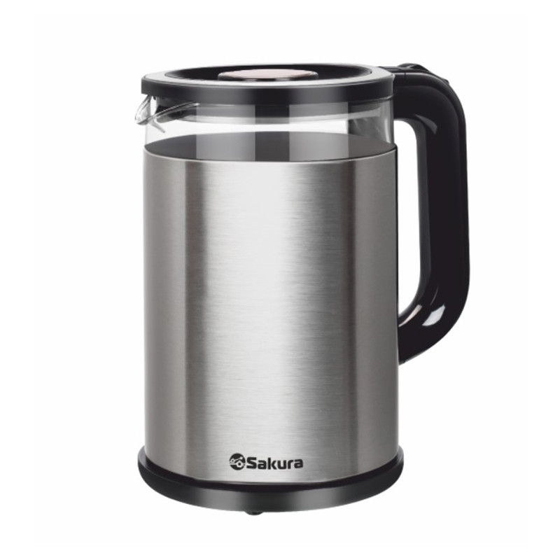 Чайник электрический SAKURA SA-2742MS (1.8) стеклянный двухслойный,с подсветкой,цв.стальной металлик