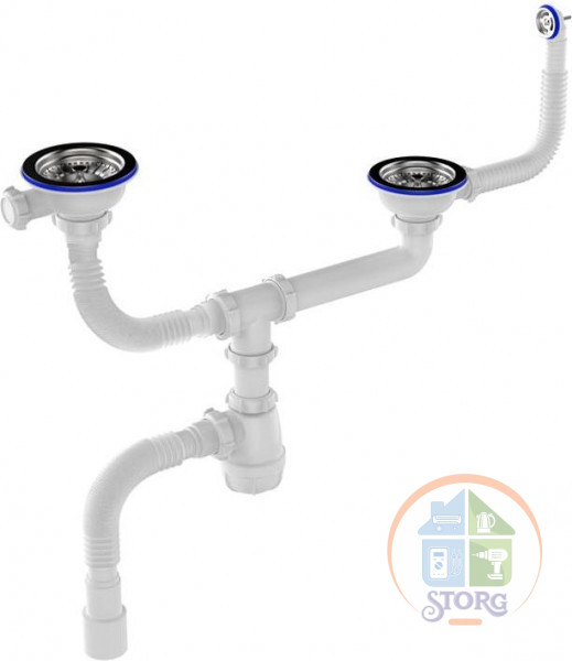 Сифон для мойки Aquant 3 1/2"х40 разноур.сдвоен.с мет.реш.с кругл перел с г.т. 40х40/50 (D0129-12-MR