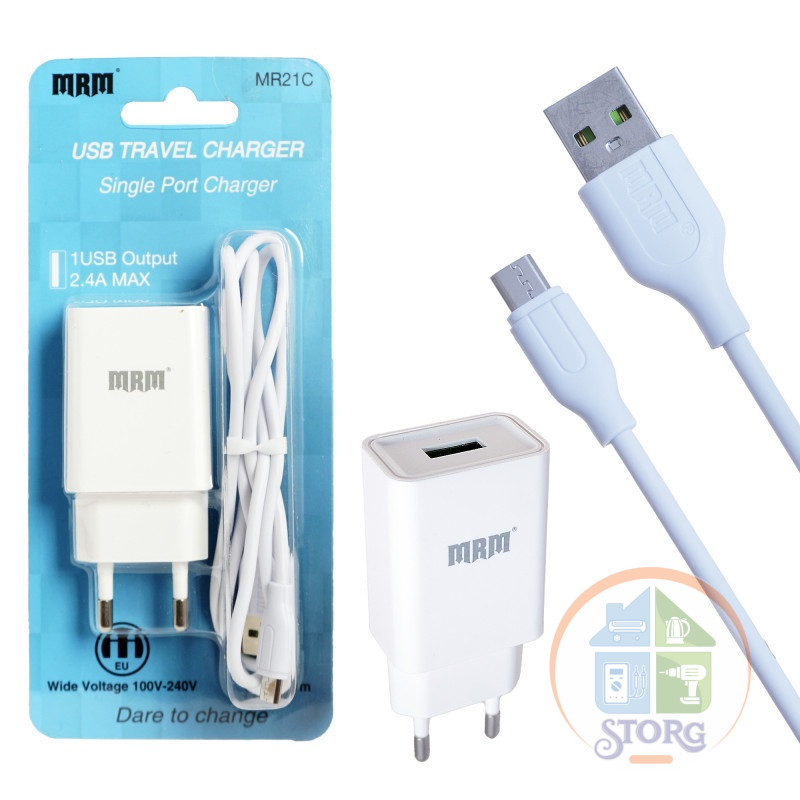 СЗУ MRM MR21m 5V/2.1A 1USB + кабель MicroUSB White