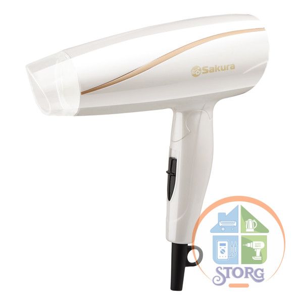 Фен для волос SAKURA SA-4030W, 1300Вт, 3 режима, складн.ручка, 2скорости, 1носадка: концентратор