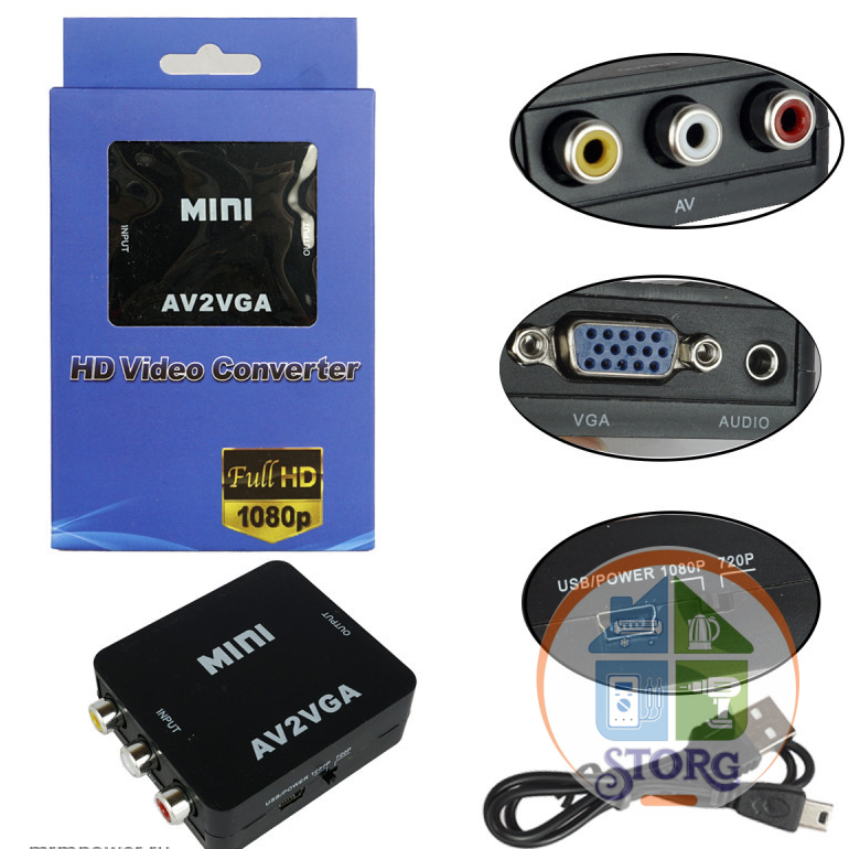 Адаптер Mini AV2VGA 1080p Converter to 3 rca (black)