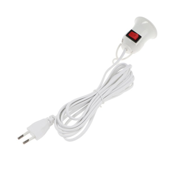 Светильник с выключателем, под лампу, Е27, провод 5 м, белый   9298831