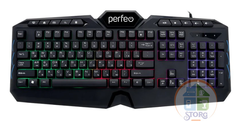 Клавиатура Perfeo "VISION" Multimedia, GAME DESIGN, подсв. 3 цвет USB, чёрн