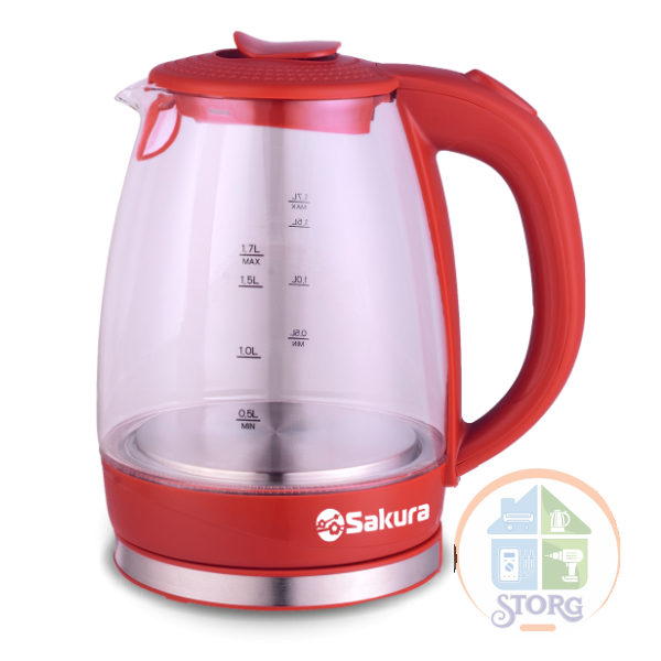 Чайник электрический SAKURA SA-2717R (Красный; Объем 1.7л; Мощность 2200Вт; Стеклянный; Подсветка)