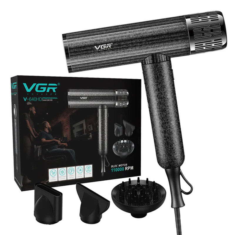 Фен для волос VGR V-640HD Professional бесколлекторный двигатель BLDC , 1600–1900 Вт, 110000 об/мин.