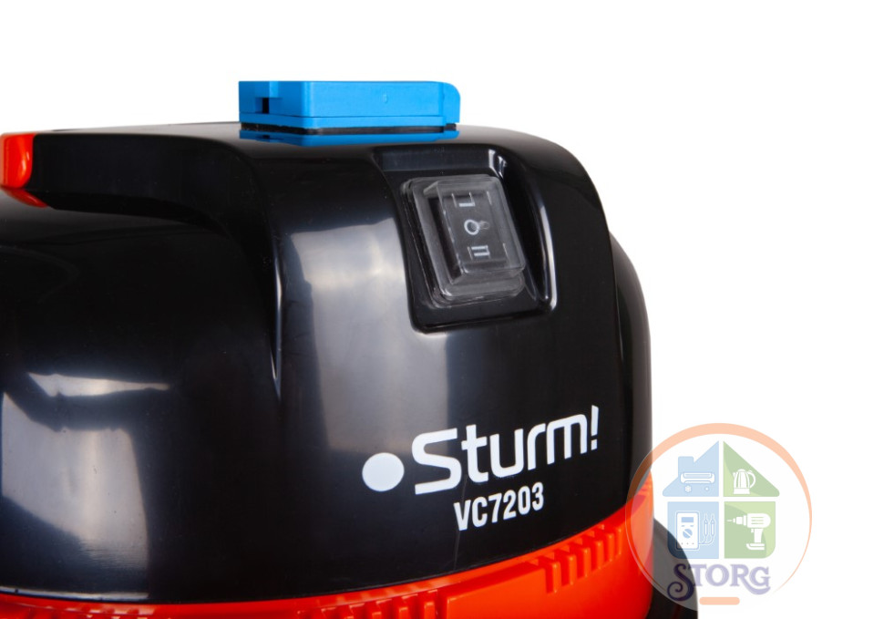 Промышленный пылесос Sturm! VC7203, 1600Вт, объём 30л, ЭЛЕКТ.РОЗЕТКА 2кВт, АВТОМАТИЧ. вкл/откл