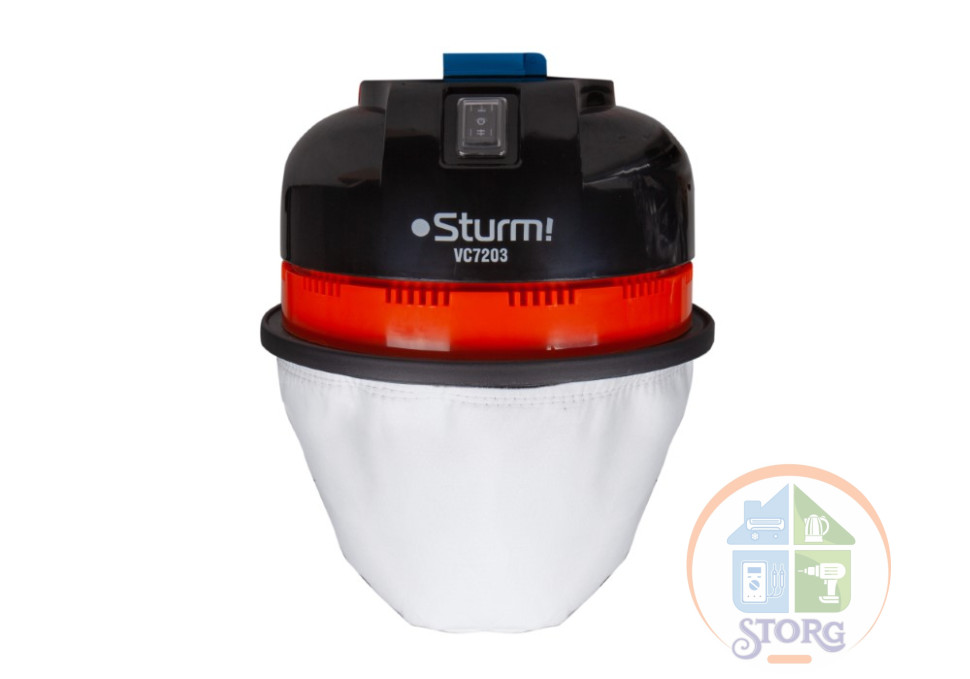 Промышленный пылесос Sturm! VC7203, 1600Вт, объём 30л, ЭЛЕКТ.РОЗЕТКА 2кВт, АВТОМАТИЧ. вкл/откл