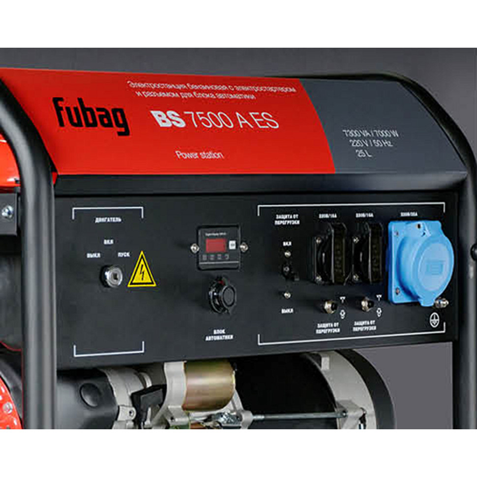 Генератор бензиновый FUBAG BS 7500 A ES (7/7.3кВт, 220В, AVR, эл.стартер, 80дБ, 4такт., бак 25л, 92.8кг) Генератор бензиновый FUBAG BS 7500 A ES (7/7.3кВт, 220В, AVR, эл.стартер, 80дБ, 4такт., бак 25л, 92.8кг)