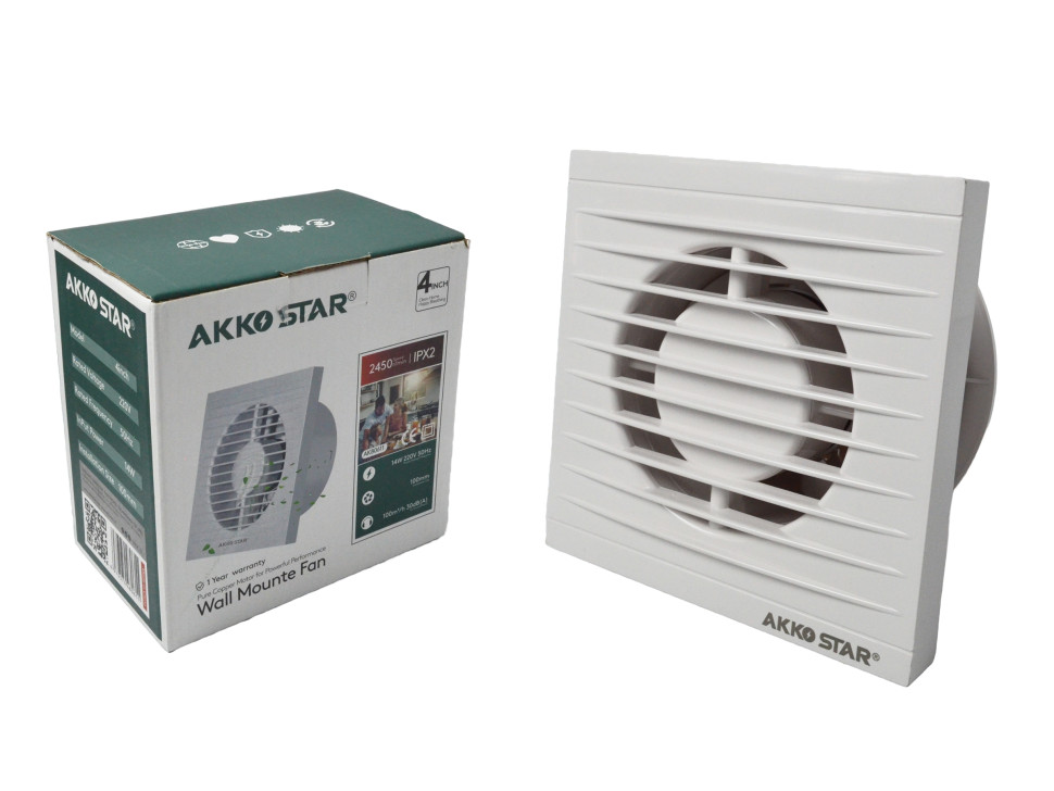 Вентилятор вытяжной AKKOSTAR 220V-14W/50Hz 2450r/мин IPX2 100мм (4") с сетевым кабелем 1м Вентилятор вытяжной AKKOSTAR 220V-14W/50Hz 2450r/мин IPX2 100мм (4") с сетевым кабелем 1м