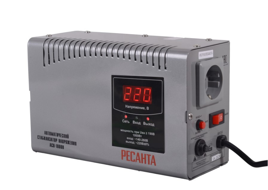 Стабилизатор напряжения релейный Ресанта АСН-1000 Н (1000Вт, 140-260В, однофазный, 12 мес. гарантия)