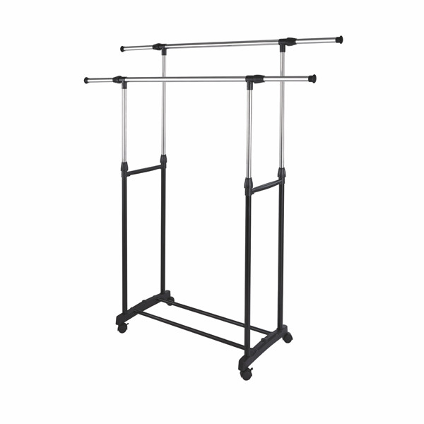 Вешалка напольная раздвижная Happy Panda HP-CR02, 2 перекладины, 80х43х90/160см, на колесах