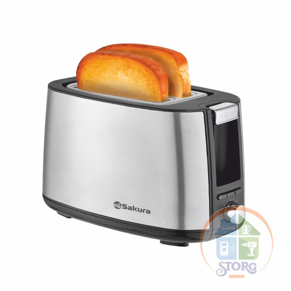 Тостер SAKURA SA-7611S Elegant, черный/сталь, 750Вт, 7 режимов, лоток для крошек