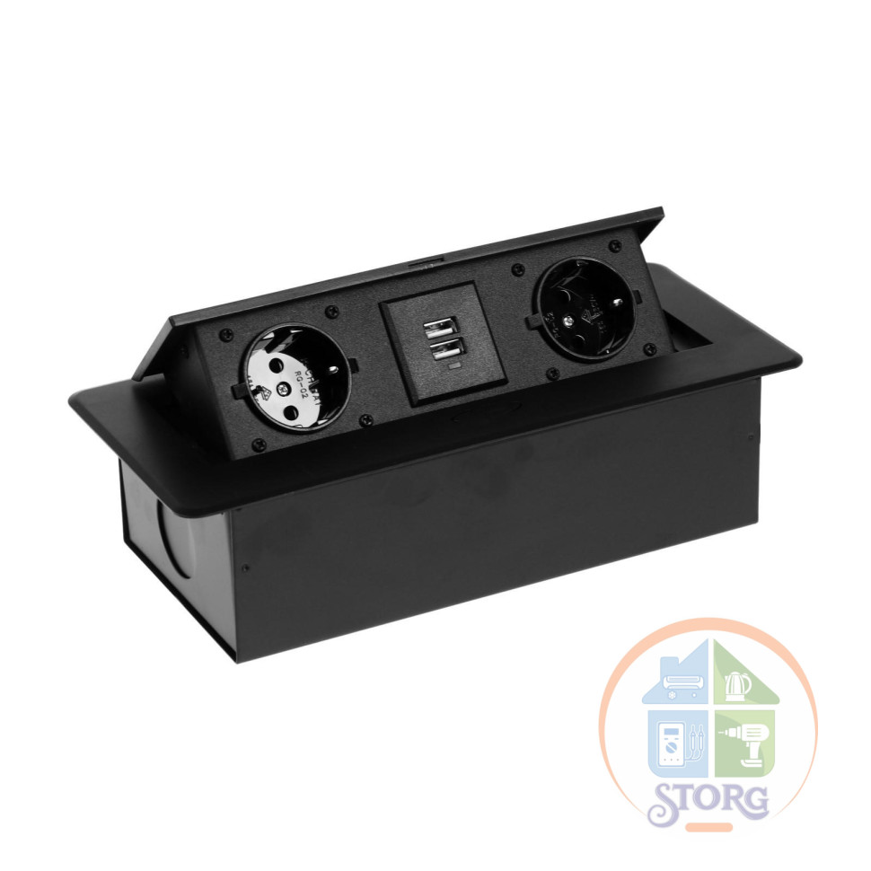 Розетка выдвижная Luazon Lighting, 16 А, двухместная, в стол, 2xUSB, 2.1 A, черная 5470186