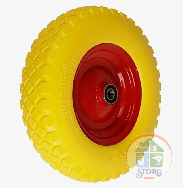 PU1602 Колесо пенополиуретановое для тачки 16"х4,00х8/12, втулка 100мм желтое