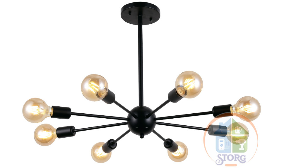 Люстра потолочная PRATO, 8хE27, 600х600х480мм, металл, черная, 52558 5, Ritter