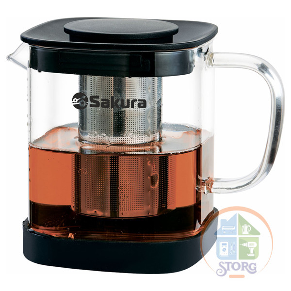 Чайник заварочный SAKURA SA-TP01-10 (Боросиликатное стекло; Объем 1л; Черный; Нерж.сталь)