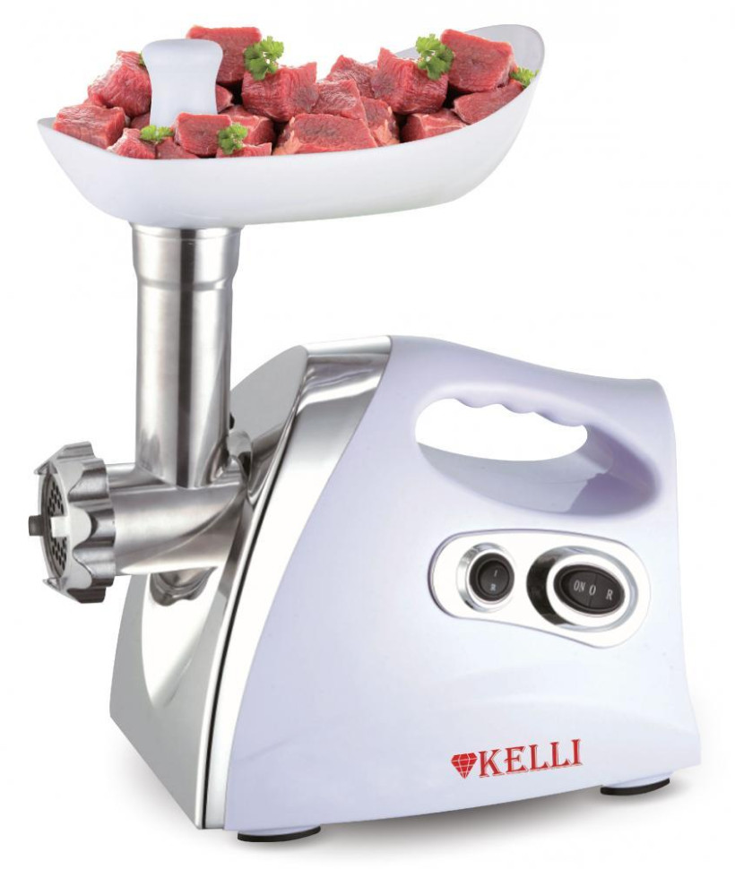 Мясорубка электрическая KELLI KL-5004 (Белый; Мощность 2600Вт; 2 скорости; реверс; насадки 7/5/3 мм)