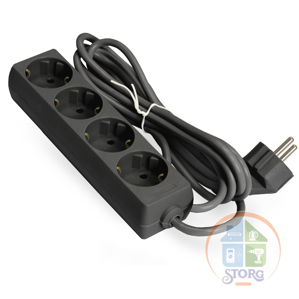 Удлинитель ExeGate ECE-4-5B (EX285816RUS), черный, 5 м, евровилка с заземлением, 4 евророзетки с заземлением, 2200 Вт