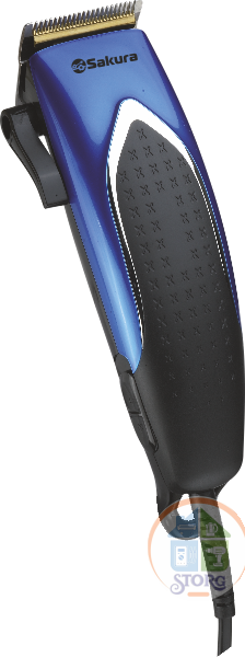 Машинка для стрижки SAKURA SA-5110BL Premium нерж. сталь с титановым покрытием, 4 насадки, питание о