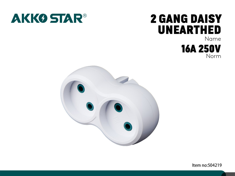 Разветвитель розетки AKKOSTAR двойной 250V-16A 50/60Hz (упак.20шт) Разветвитель розетки AKKOSTAR двойной 250V-16A 50/60Hz (упак.20шт)