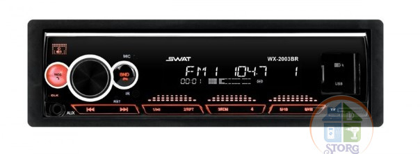 Автомагнитола SWAT WX-2003BR /1 din 4х50 Вт, MP3, USB, SD, BT зел.  подсветка