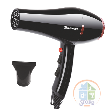 АКЦИЯ! Фен для волос SAKURA SA-4047BK Professional, 2000Вт, 3 темп.режима, 2 скорости, АС мотор