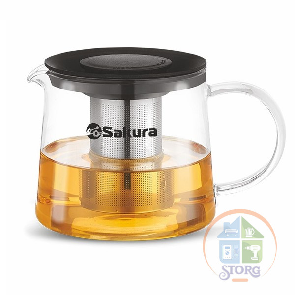 Чайник заварочный SAKURA SA-TP02-10 (Боросиликатное стекло; Объем 1л; Черный; Нерж.сталь)