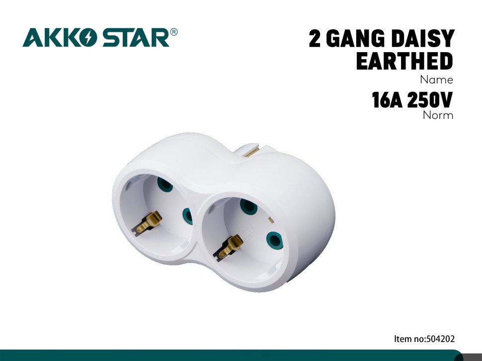 Разветвитель розетки AKKOSTAR двойной с заземлением 250V-16A 50/60Hz (упак.15шт)