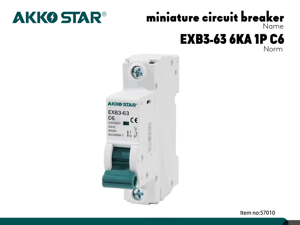 Автоматический выключатель однополюсный AKKOSTAR EXB3-63 6кA 1P C6A