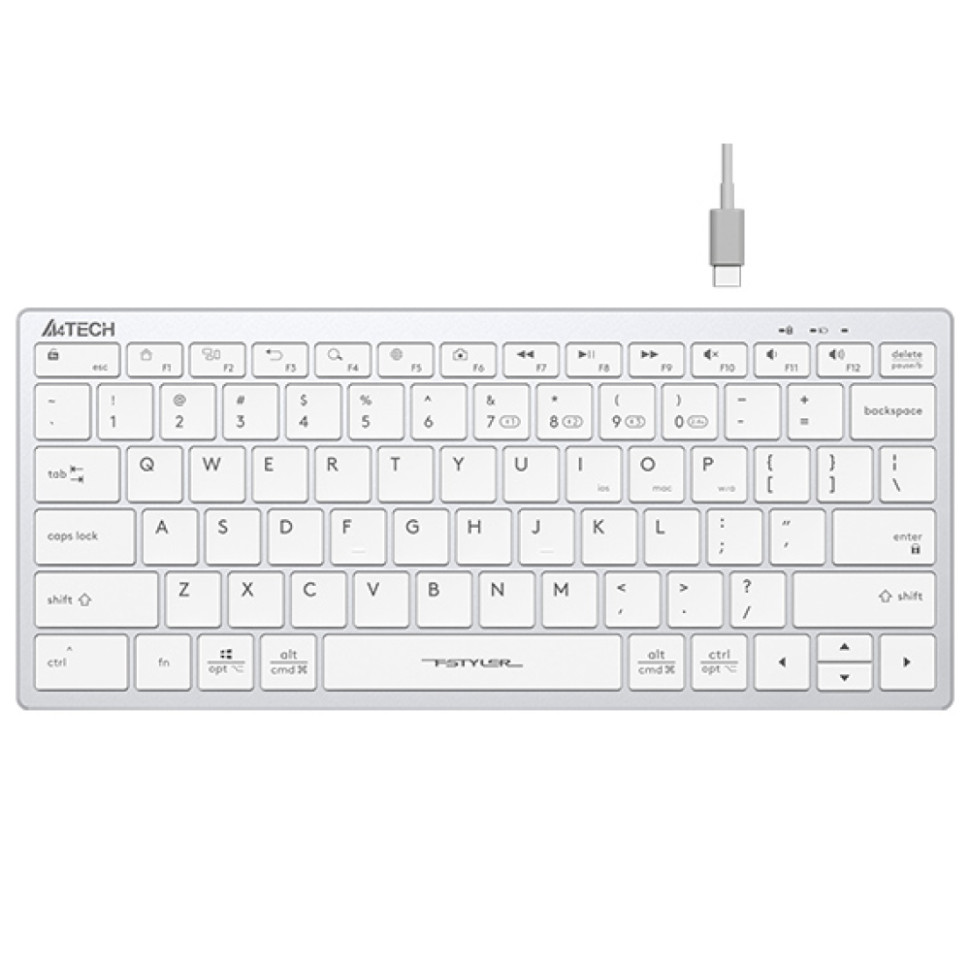 Клавиатура беспроводная A4Tech Fstyler FBX51C, 78кл, slim, USB, Bluetooth/Радиоканал, Белый