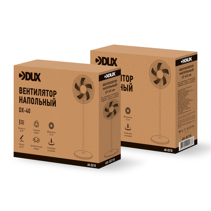 Вентилятор DUX напольный DX-40, белый, 40Вт, 16"