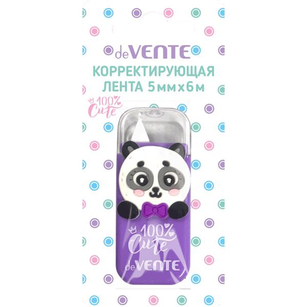 Корректор ленточный deVENTE "100% CUTE PANDA", 5 ммx06 м, фронтальный аплик, сиреневый (4062002) (12/36/144)