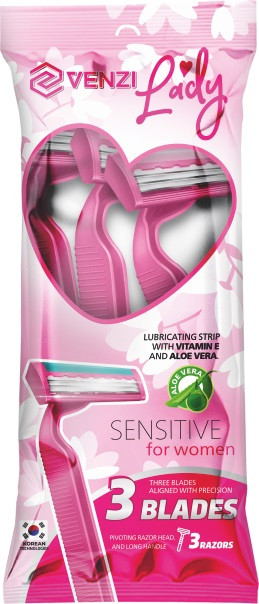 Одноразовые бритвенные станки Venzi S3 Lady в пакете 3 шт