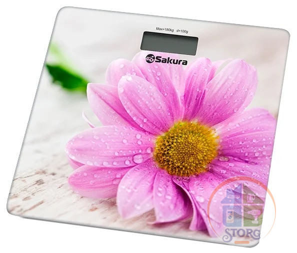 Весы напольные SAKURA SA-5072GW "Герберы", 180кг, включение прикосновением, деление 100г