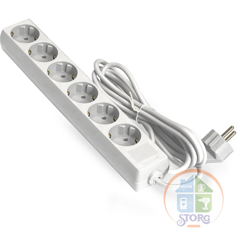 Удлинитель ExeGate ECE-6-5W (EX285836RUS), белый, 5 м, евровилка с заземлением, 6 евророзеток с заземлением, 2200 Вт