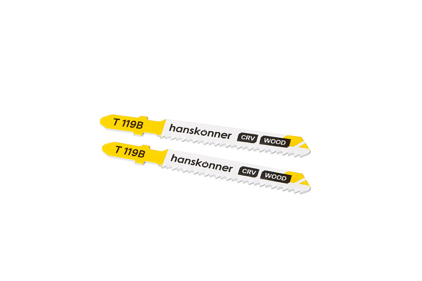 Пилки для лобзика по дереву HANSKONNER H02-119B; Тип-T119B;  (дерево, фанера 3-20мм) (2шт)