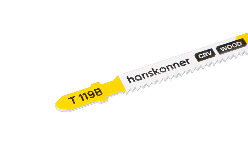 Пилки для лобзика по дереву HANSKONNER H02-119B; Тип-T119B;  (дерево, фанера 3-20мм) (2шт)