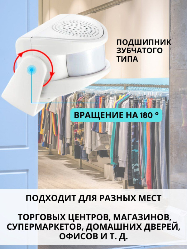 Звонок оповещения датчик Smart Welcome Sensor (оповещение посетителей магазин,офис,склад.,сигнализация,16 мел,питание от сети и батар,компактный)