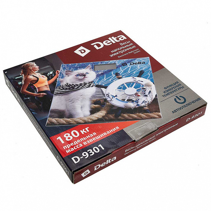 Весы напольные DELTA D-9301 "Кот моряк", 150кг, автооткл, дисплей, индикация акб, деление 100г