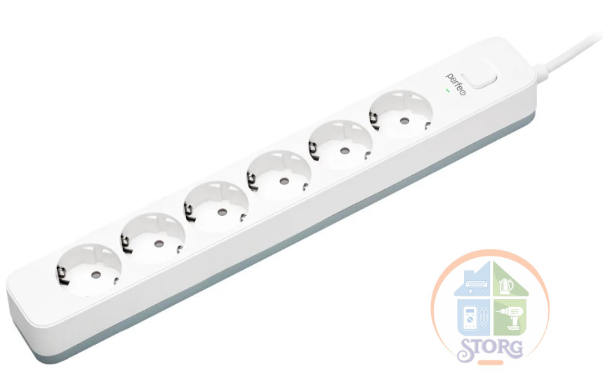 Cетевой фильтр Perfeo "POWER STREAM", 2500W, 3,0м, 6 розеток, белый
