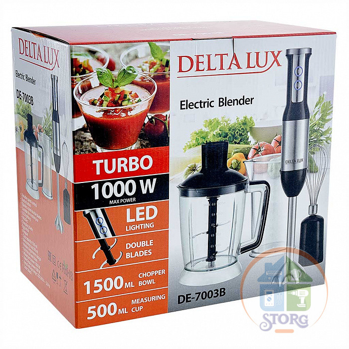 Блендерный набор DELTA LUX DE-7003B, черный, 1000Вт, чаша 1.5л, режим "ТУРБО", LED-подсветка