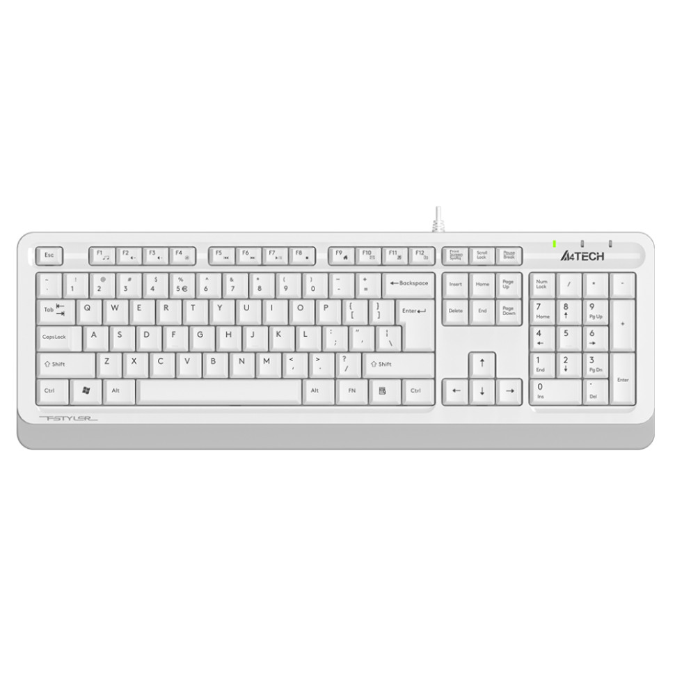 Клавиатура проводная A4Tech Fstyler FK10, бесшумная, 104кл, RU/EN, USB, Белый/серый