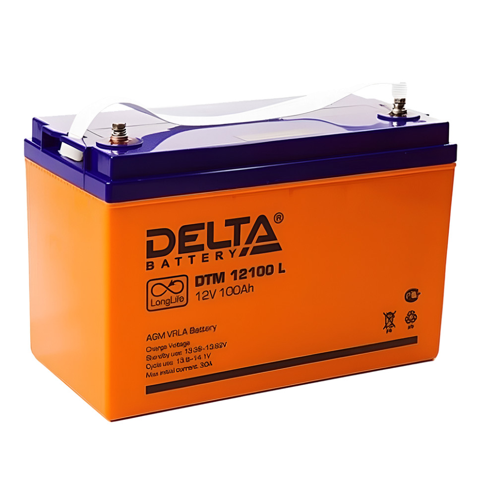 Аккумуляторная батарея для ИБП Delta DTM 12100 L (12В, 100Ач, AGM, от –20 °C до +60 °C, под болт М6)