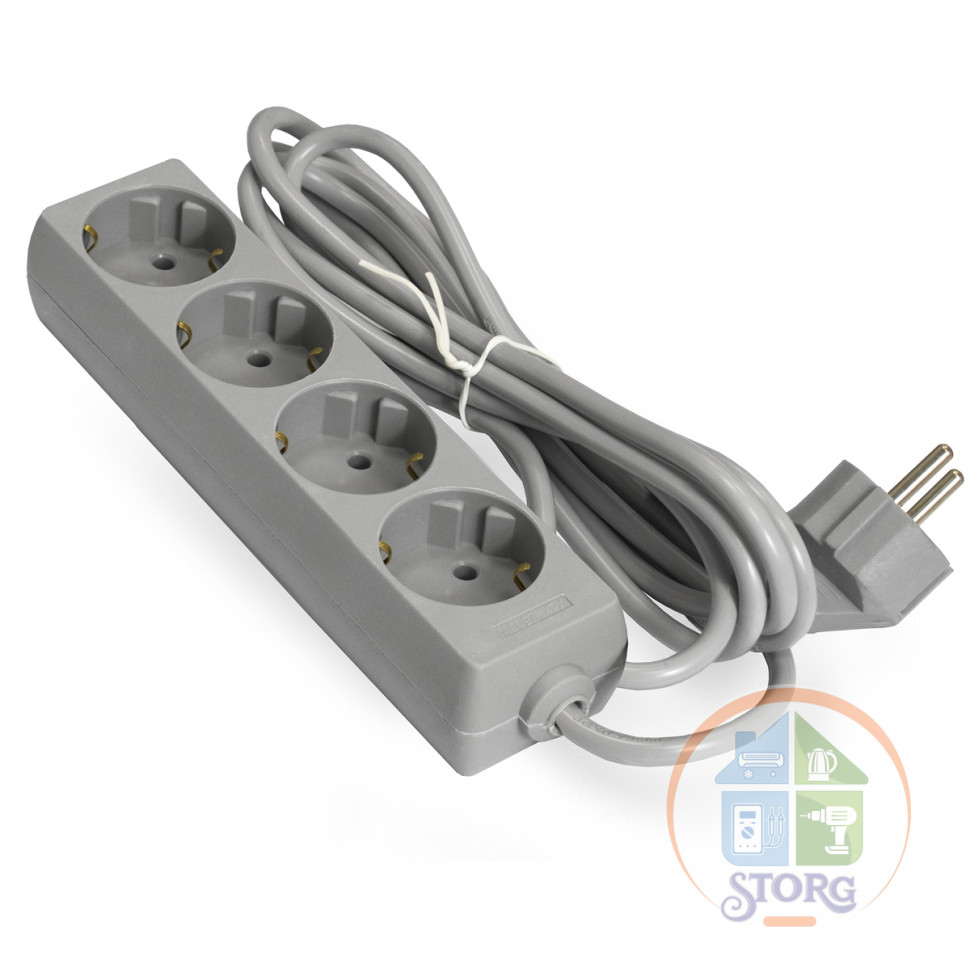 Удлинитель ExeGate ECE-4-1.8G (EX285811RUS), серый, 1.8 м, Евровилка с заземлением, 4 евророзетки с заземлением, 2200 Вт