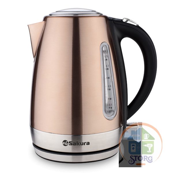 АКЦИЯ! Чайник электрический SAKURA SA-2133Z (Шампань/Черный; 1.7л; 2200Вт; Нерж.сталь; Диск)
