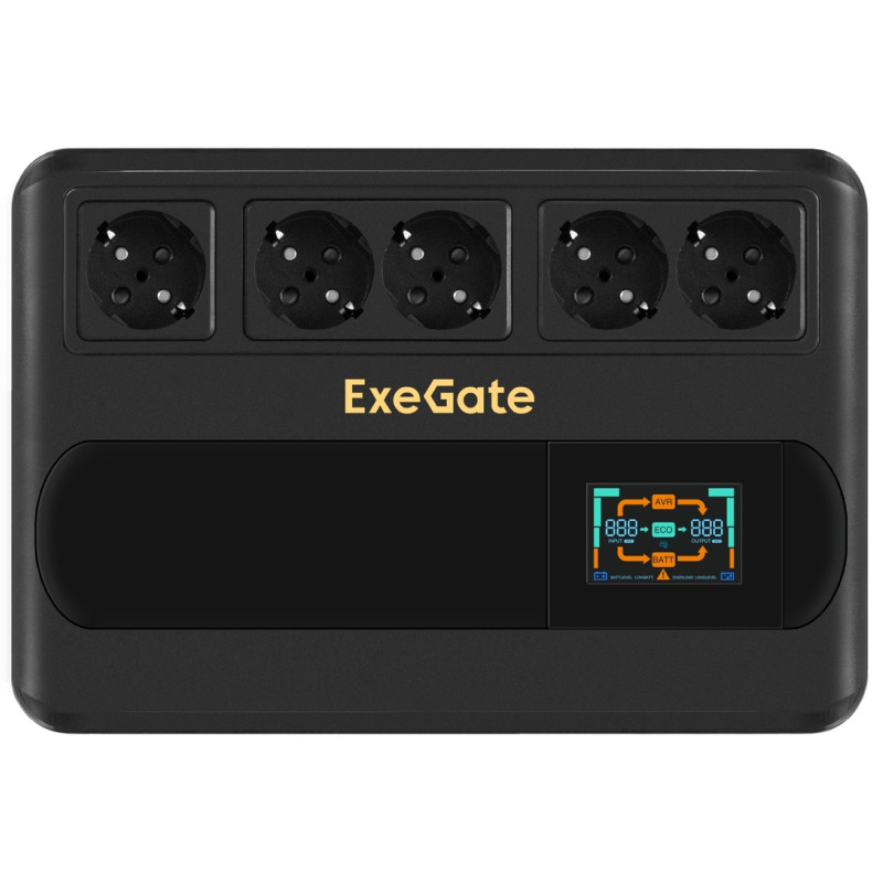 Источник бесперебойного питания ExeGate NEO Smart 1000VA/500W, цветной LCD-дисплей, AVR, 5*Schuko, RJ45/11, USB, черный